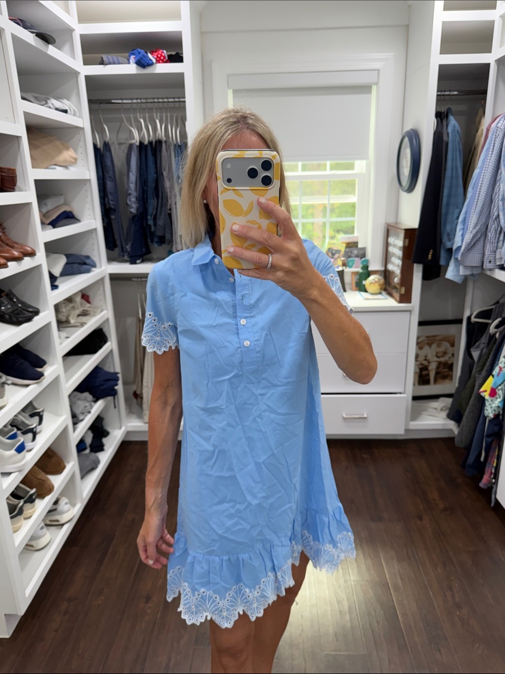 Sail to Sable XS Light Blue Eyelet Trim Shirt Dress - NWT